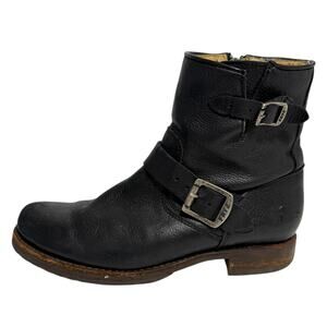Frye Boots 8.5 Womens Veronica Short Black Leather Buckle Slouchy Moto